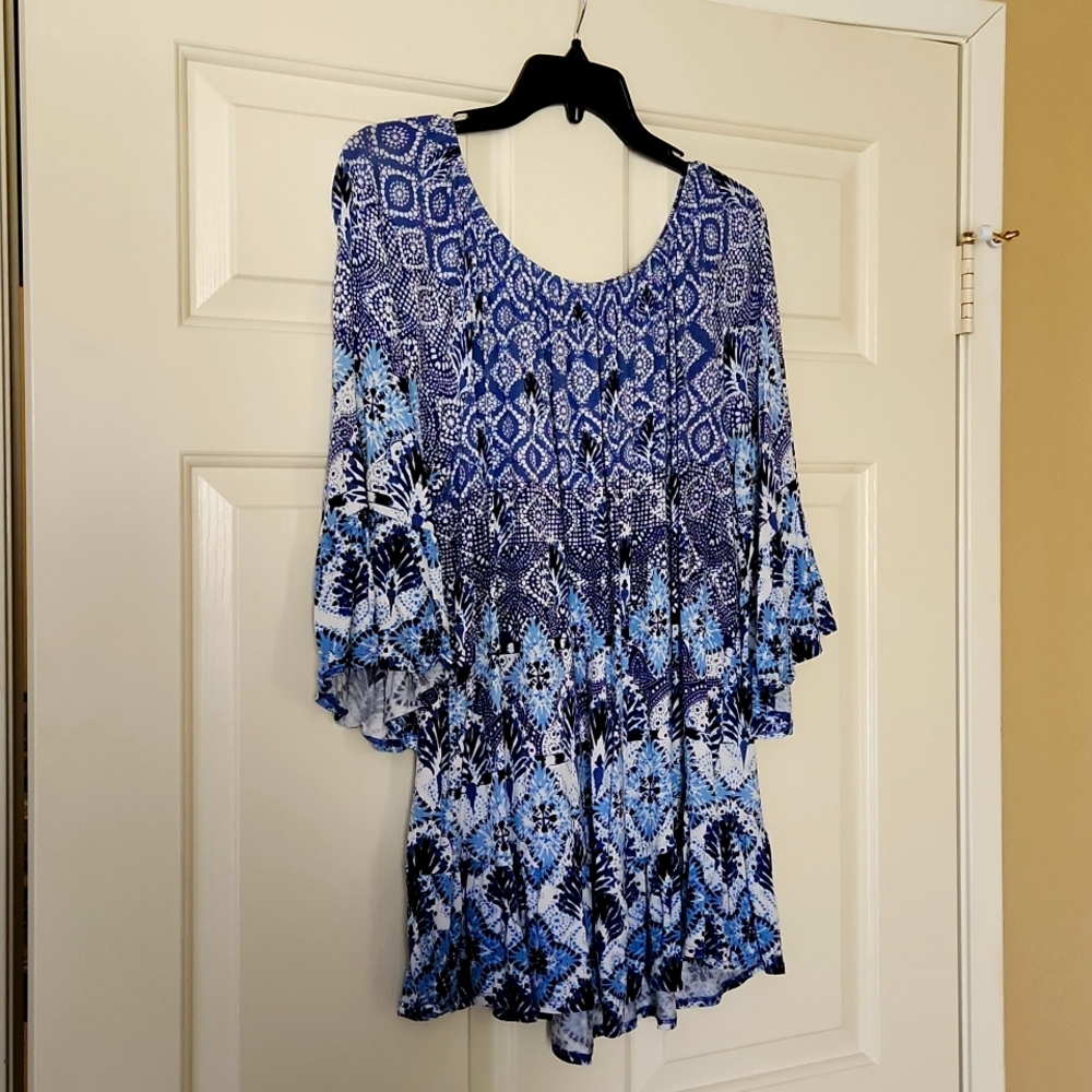 Style & Company, blue print blouse,size 2X